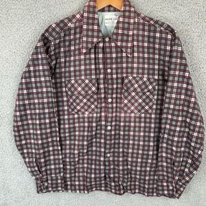 Vintage 70s Golden Line Plaid Flannel Shirt Men Large Work Flap Pockets Made USA